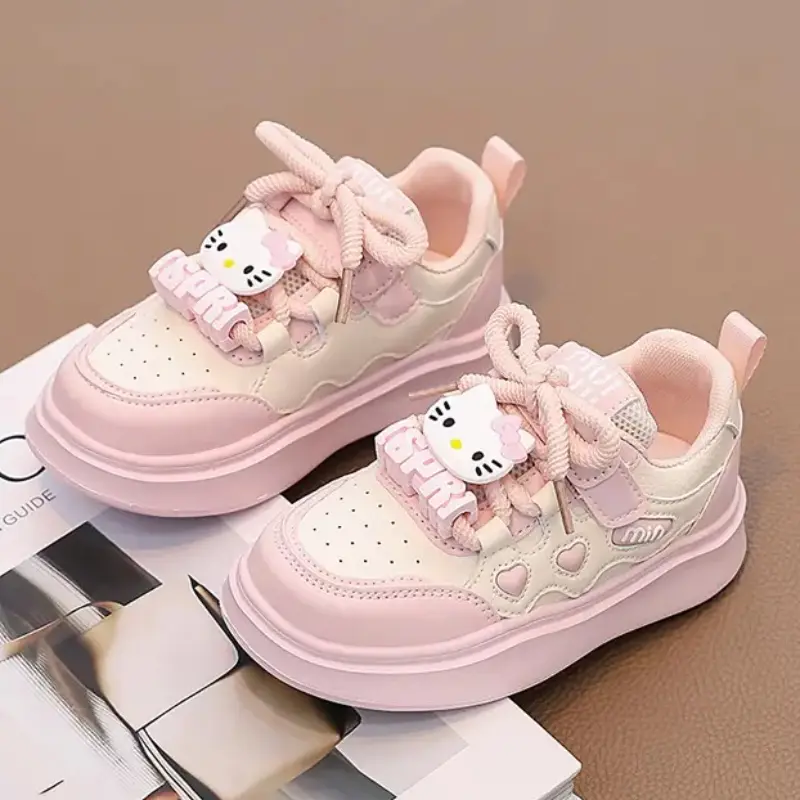 Spring Hello Kitty Patterned New Girls' Durable Color-block Sneakers, Versatile Casual Flat Heel Low-top Walking Shoes