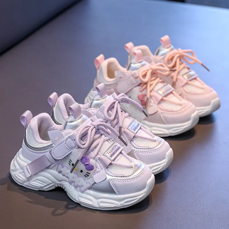 Hello Kitty Kids Sport Shoes Fashion Cross-tied Mesh Breathable Boys Sneakers Spring Autumn Children Girls Outdoor Running Shoes