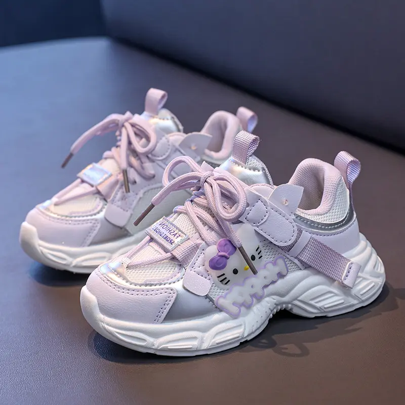 Hello Kitty Kids Sport Shoes Fashion Cross-tied Mesh Breathable Boys Sneakers Spring Autumn Children Girls Outdoor Running Shoes