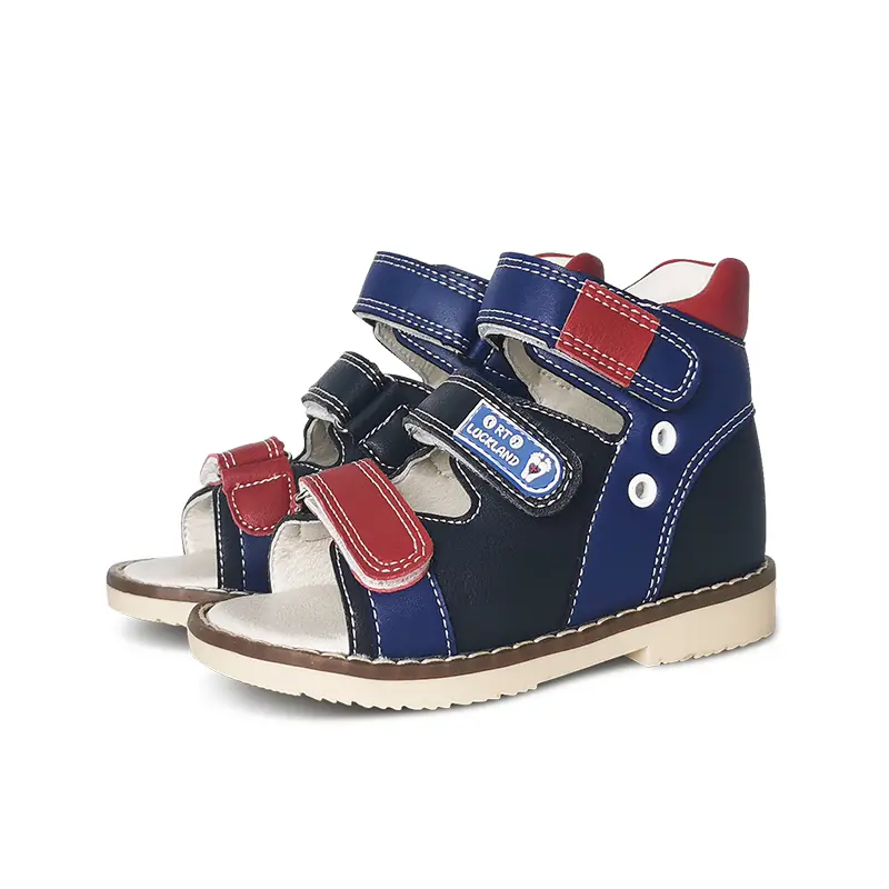 Summer Black Sandal Kid Orthopedic Leather Open Toe  Children School Boys Girls Shoes Tiptoe Flatfoot Footwear With arch support