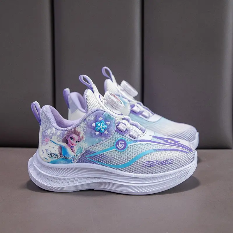 Disney Frozen Children Sneakers For Girls Shoes Princess Elsa Kids Running Leather Student Sports Purple Shoes Size 27-38