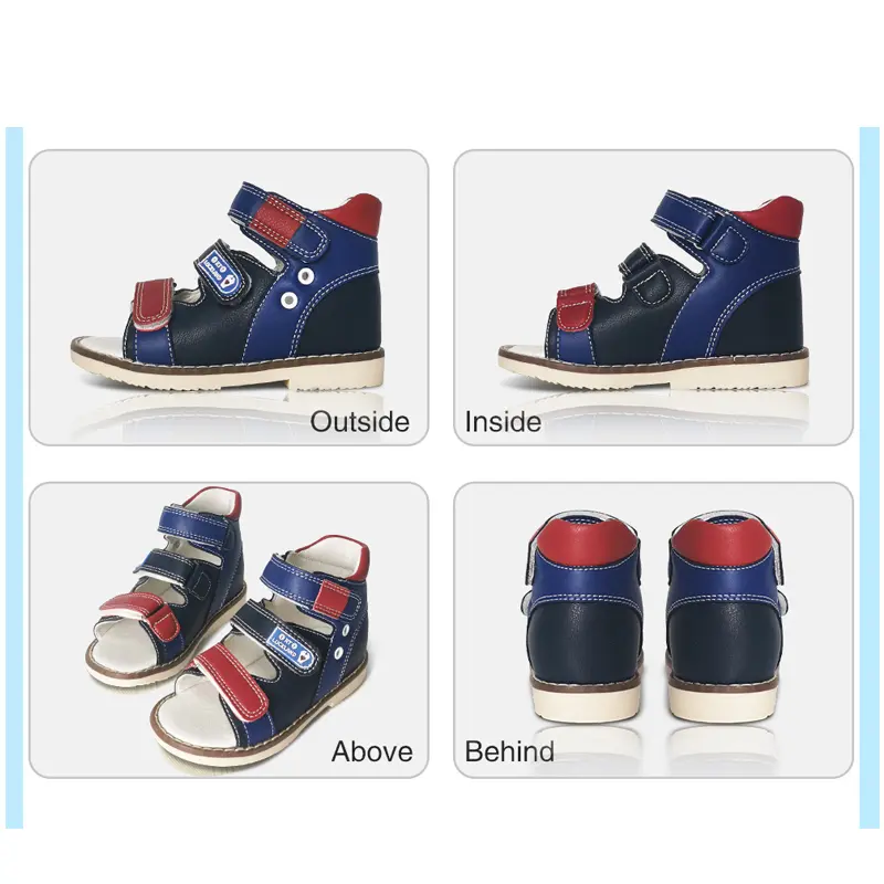 Summer Black Sandal Kid Orthopedic Leather Open Toe  Children School Boys Girls Shoes Tiptoe Flatfoot Footwear With arch support
