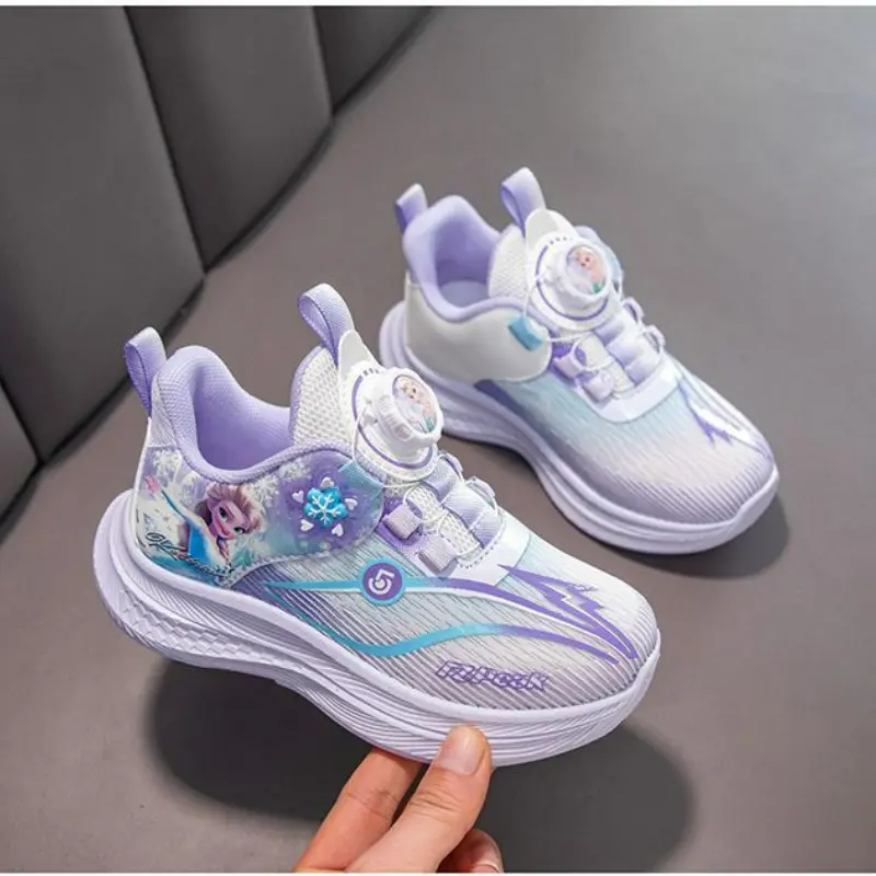 Disney Frozen Children Sneakers For Girls Shoes Princess Elsa Kids Running Leather Student Sports Purple Shoes Size 27-38