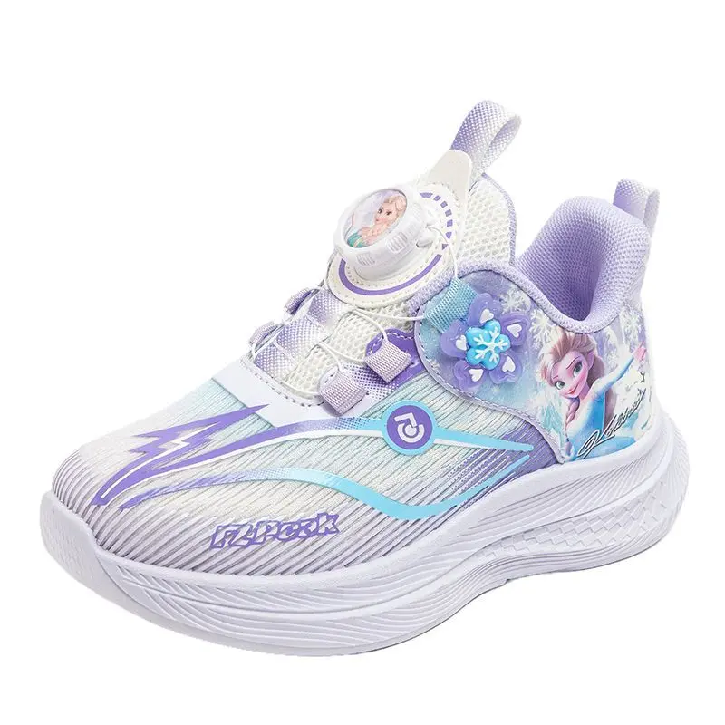 Disney Frozen Children Sneakers For Girls Shoes Princess Elsa Kids Running Leather Student Sports Purple Shoes Size 27-38