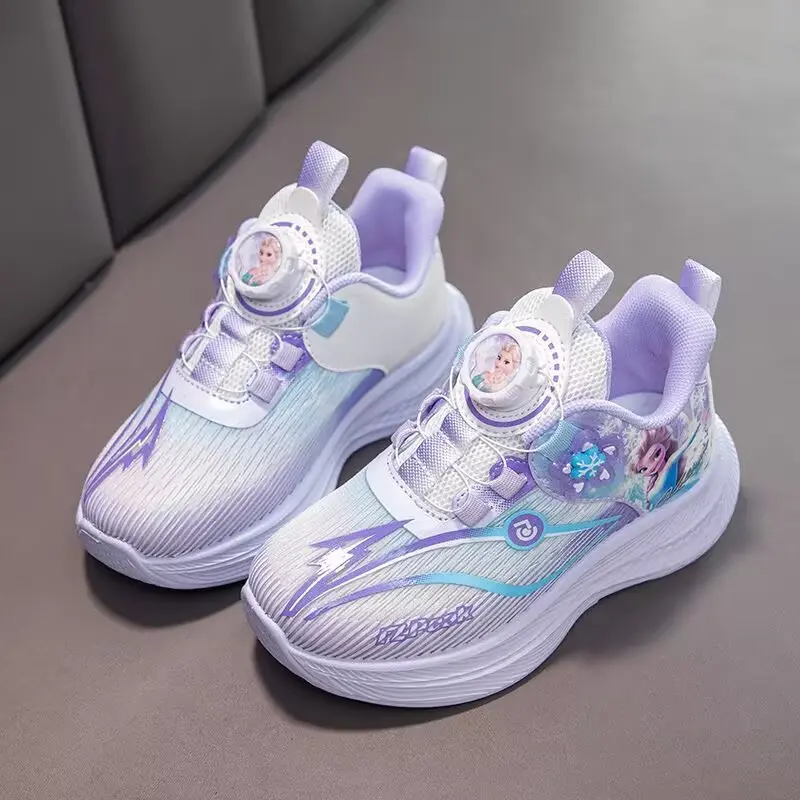 Disney Frozen Children Sneakers For Girls Shoes Princess Elsa Kids Running Leather Student Sports Purple Shoes Size 27-38