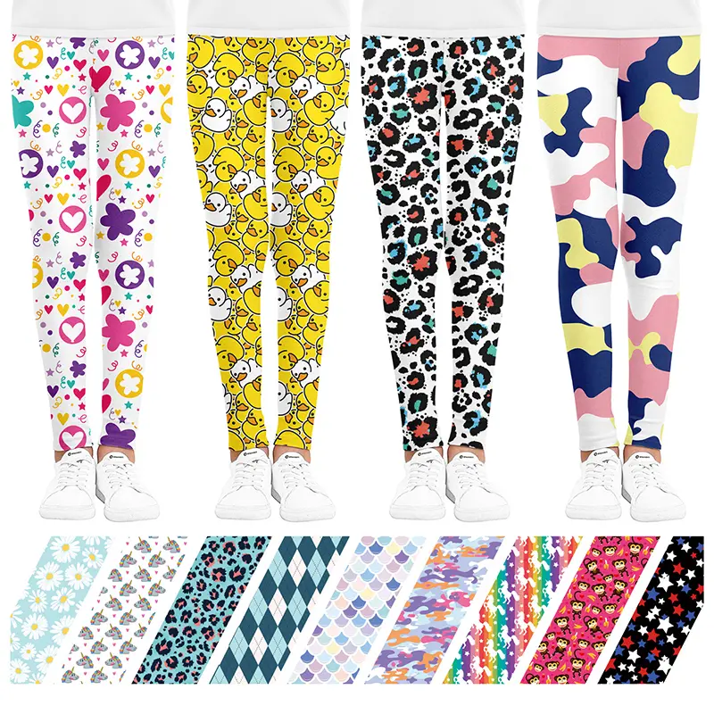 Kids Girls Leggings Spring Summer Cartoon Unicorn Flower Printed Tights for Children Girls Elastic Trousers Casual Pencil Pants
