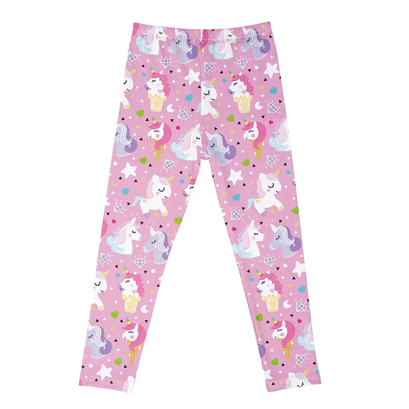 Kids Girls Leggings Spring Summer Cartoon Unicorn Flower Printed Tights for Children Girls Elastic Trousers Casual Pencil Pants