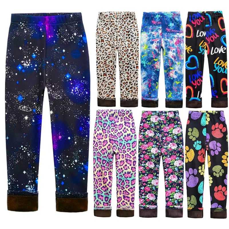 Children's Clothes Girl Pants Autumn Winter Fleece Keep Warm Leggings Tights For Girls Vintage Floral Warm Trousers 2-11 Year