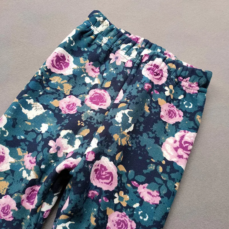 Children's Clothes Girl Pants Autumn Winter Fleece Keep Warm Leggings Tights For Girls Vintage Floral Warm Trousers 2-11 Year