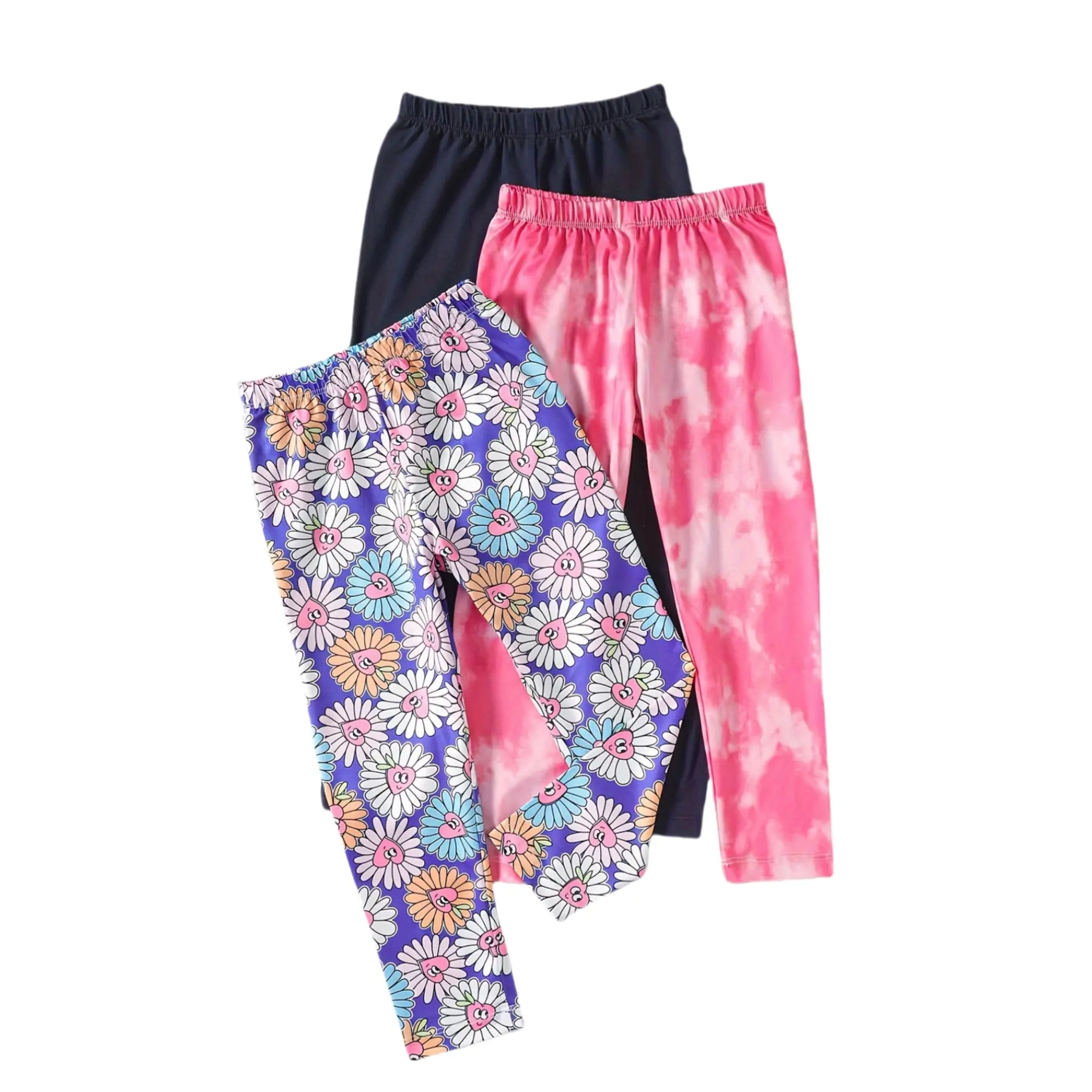 Children's girls Spring Sunflower full Print stretch slim tie dye pants with three comfortable leggings