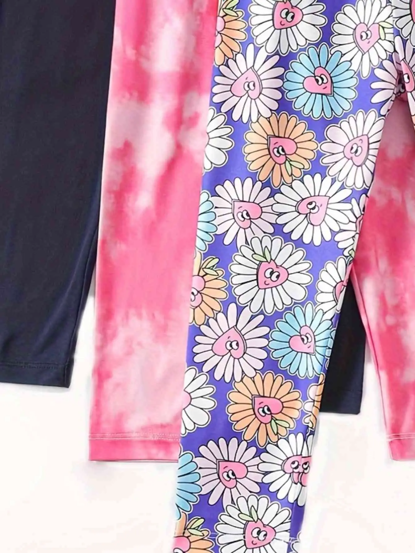 Children's girls Spring Sunflower full Print stretch slim tie dye pants with three comfortable leggings
