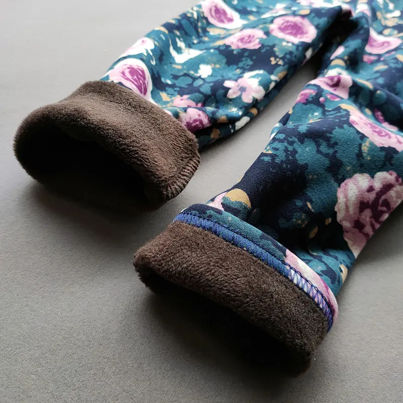 Children's Clothes Girl Pants Autumn Winter Fleece Keep Warm Leggings Tights For Girls Vintage Floral Warm Trousers 2-11 Year