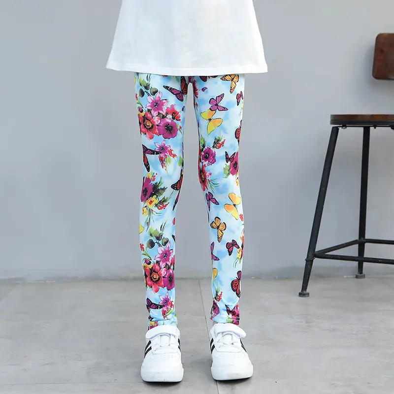 2025 spring Kids Girls Leggings Autumn Solid Children Trousers Casual Daisy butterfly stretch Pencil Pants Toddler 8 10 12 year
