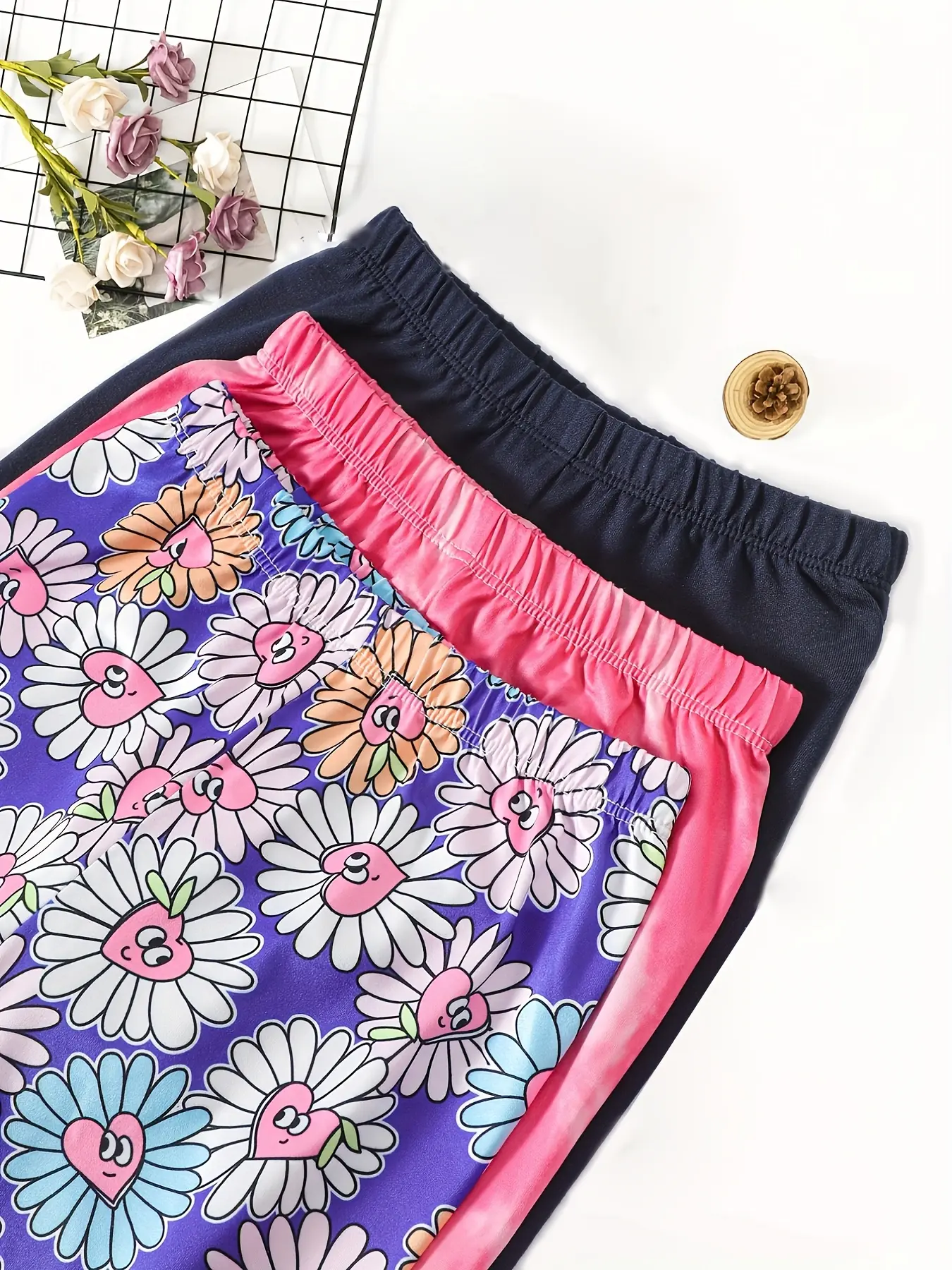 Children's girls Spring Sunflower full Print stretch slim tie dye pants with three comfortable leggings