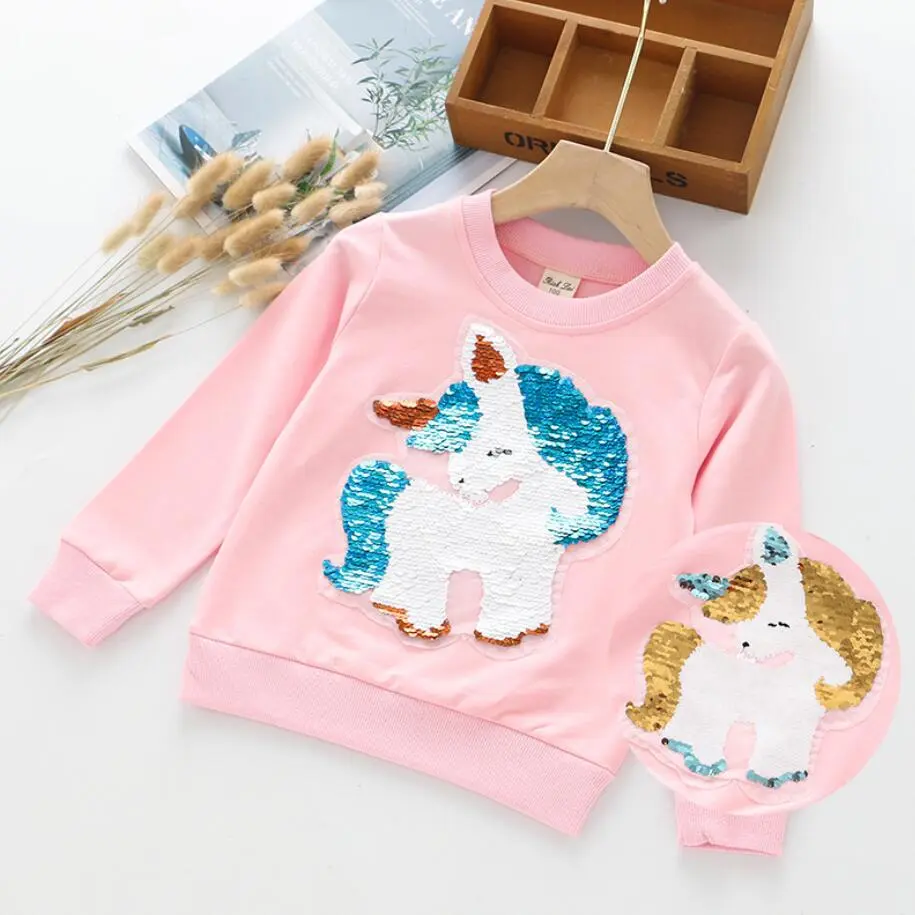 Cute Cat Baby Girls Hoody Sweatshirt Toddler Kids Cotton Sequins Unicorn Cartoon Sweater Children Spring Autumn Clothes Tops