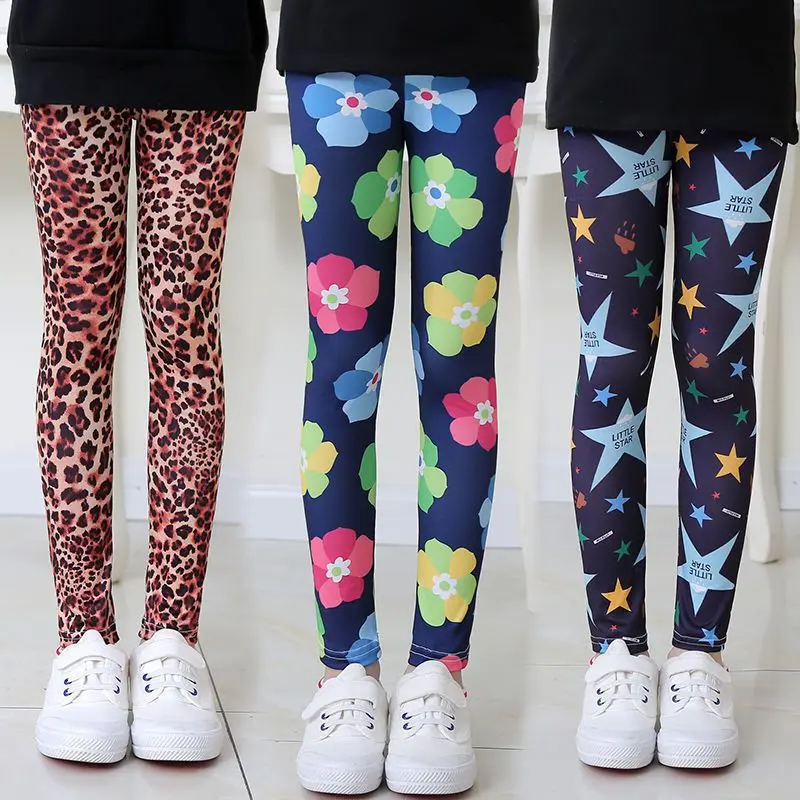Girls Leggings Stretch Spring Summer Flower Printed Kids Children Pants