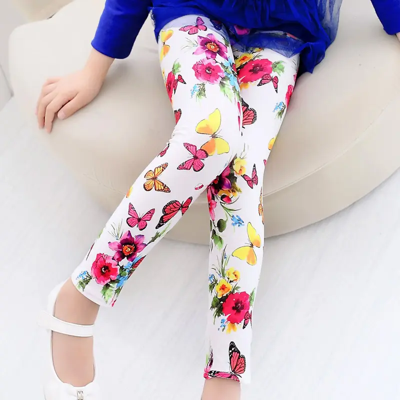 Girls Leggings Stretch Spring Summer Flower Printed Kids Children Pants