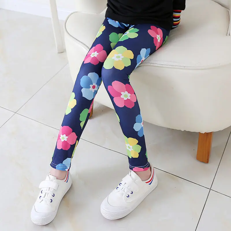 Girls Leggings Stretch Spring Summer Flower Printed Kids Children Pants