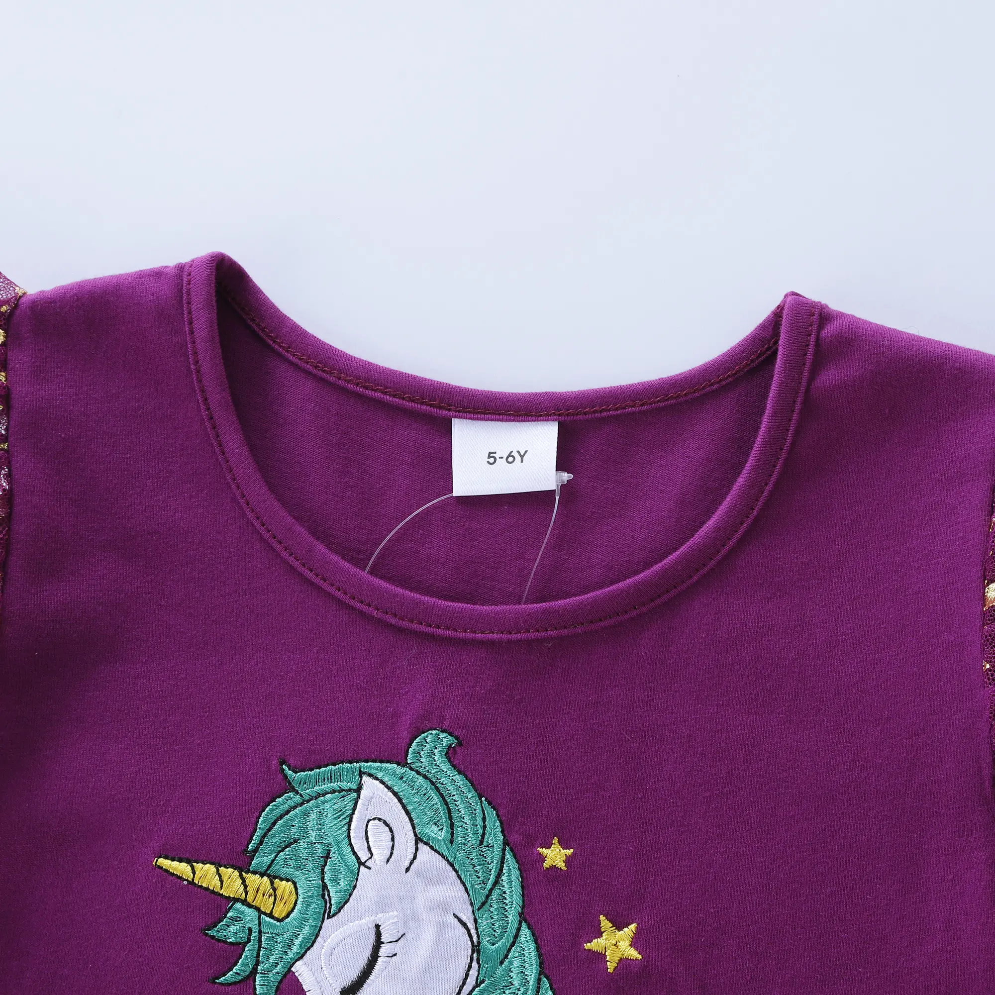 Summer New Girl's Cotton Unicorn Embroidered Mesh Spliced Sleeveless Dress SH1701