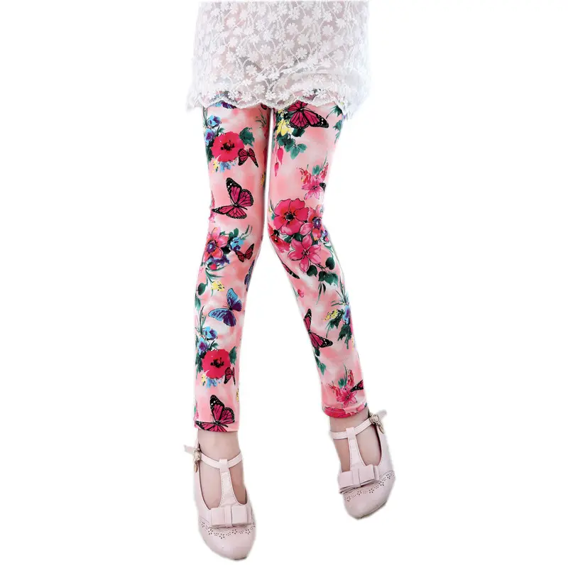 2022 Kids Leggings Baby Girls Clothes Flower Printed Skinny Pants Children Cotton Pencil Trousers 2-11 Years Girl Leggings