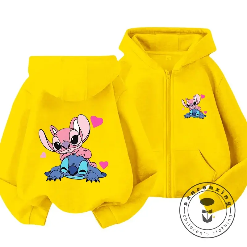 Disney Stitch Kawaii Printed Children's Clothing 3 14 Years Old Boys and Girls Clothing Street Casual Sports Warm Soft Hoodie
