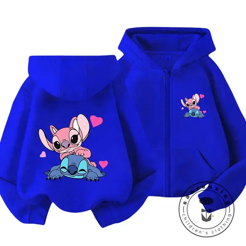 Disney Stitch Kawaii Printed Children's Clothing 3 14 Years Old Boys and Girls Clothing Street Casual Sports Warm Soft Hoodie