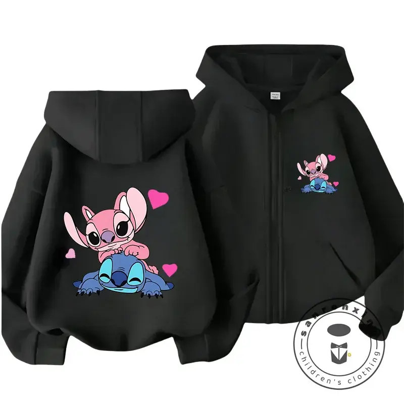 Disney Stitch Kawaii Printed Children's Clothing 3 14 Years Old Boys and Girls Clothing Street Casual Sports Warm Soft Hoodie