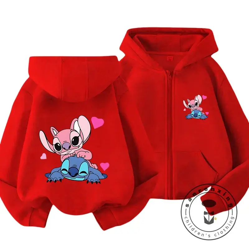Disney Stitch Kawaii Printed Children's Clothing 3 14 Years Old Boys and Girls Clothing Street Casual Sports Warm Soft Hoodie