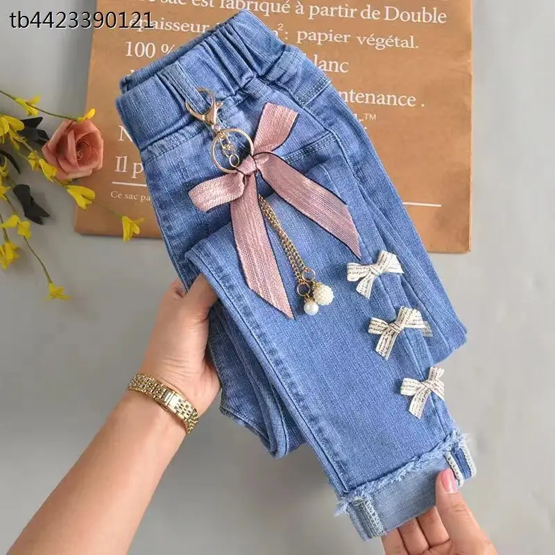 2-14 Years Spring and Autumn Casual Kids Embroidery Design Kids Jeans Trousers For Girls Jeans Pants Teen Children's Clothing