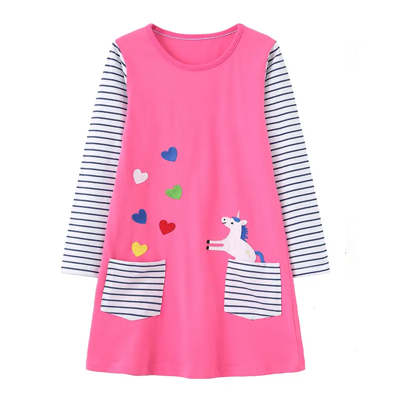 Jumping Meters 3-7T Dog Embroidery Children's Princess Girls Dresses  Striped Animals Long Sleeve Autumn Kids Birthday Dress