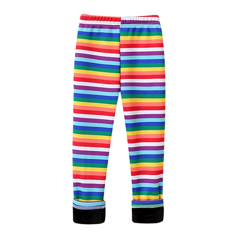 Girls Warm Plush Long Pants for Autumn Spring Cartoon Butterfly Striped Soft Cozy Leggings Fleece-Lined Bottoms Kids Casual Wear