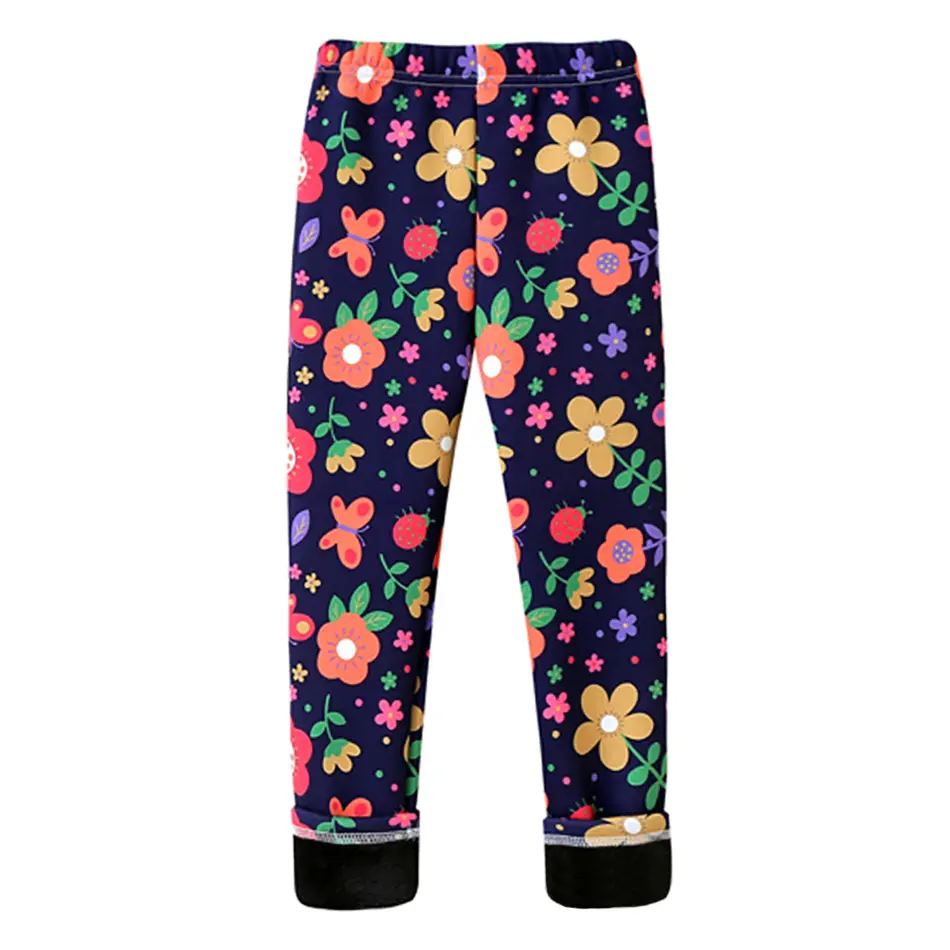 Girls Warm Plush Long Pants for Autumn Spring Cartoon Butterfly Striped Soft Cozy Leggings Fleece-Lined Bottoms Kids Casual Wear