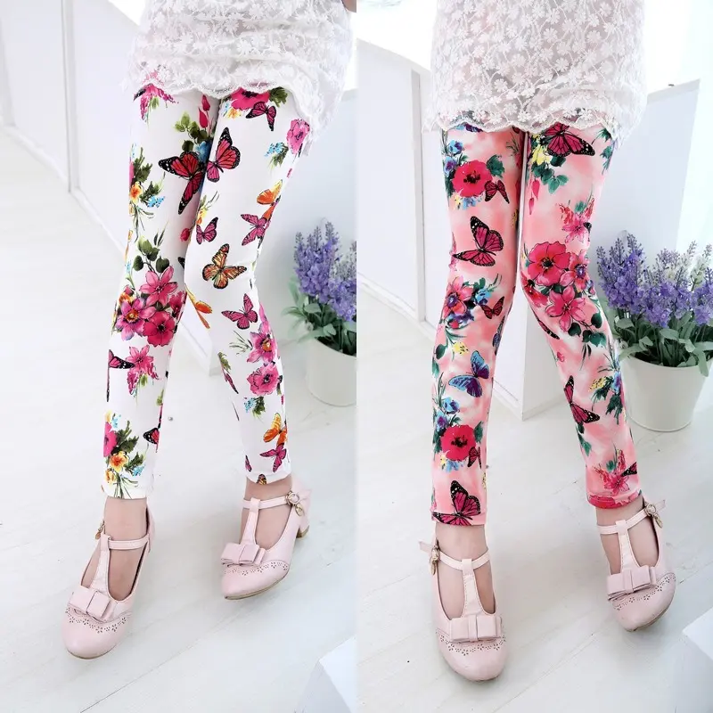 2022 Girls Pencil Pants Spring Autumn Kids Leggings Children Flower Printed Skinny Pants 1-11 Years Girl Cotton Trousers