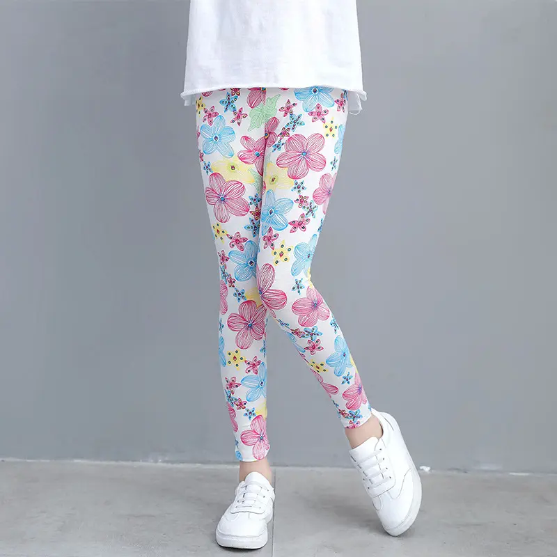 Little maven Baby Girls 2024 New Cartoon Flowers Leggings Children Pants Spring and Autumn Lovely Trousers for Kids 2-7 year