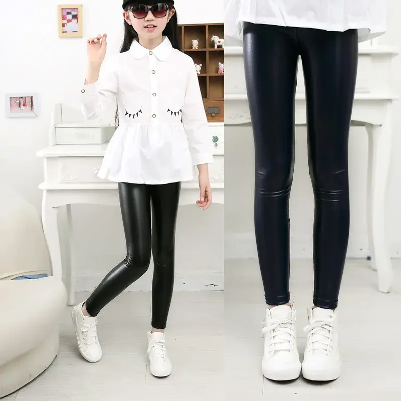 Spring Children's Pants for Girls Fashion Faux Leather Girls Leggings Thin Kids Skinny Trousers Kids Clothing Girl Pencil Pants