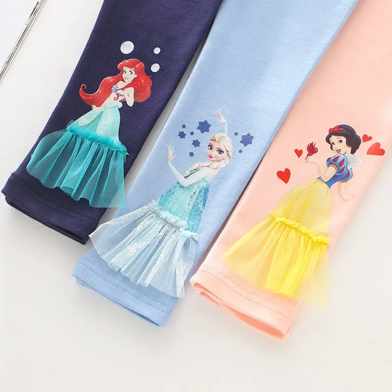 2025 Disney Girls Leggings Quality Cotton for Children Frozen Anna Elsa Autumn Baby Girl Pink Blue Trouser Kids Pants Cartoon