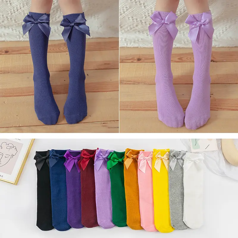 3-12 years old summer candy color bow solid color tube socks children's cotton mosquito-proof student dancing cute socks