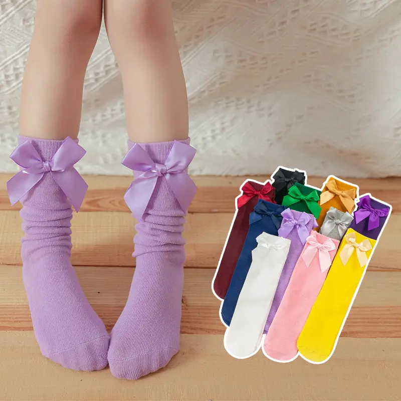 3-12 years old summer candy color bow solid color tube socks children's cotton mosquito-proof student dancing cute socks