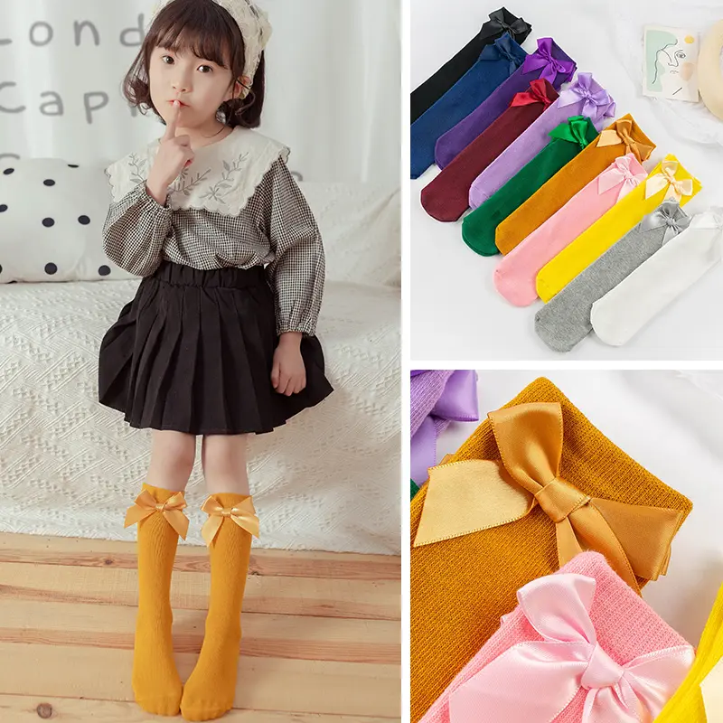 3-12 years old summer candy color bow solid color tube socks children's cotton mosquito-proof student dancing cute socks