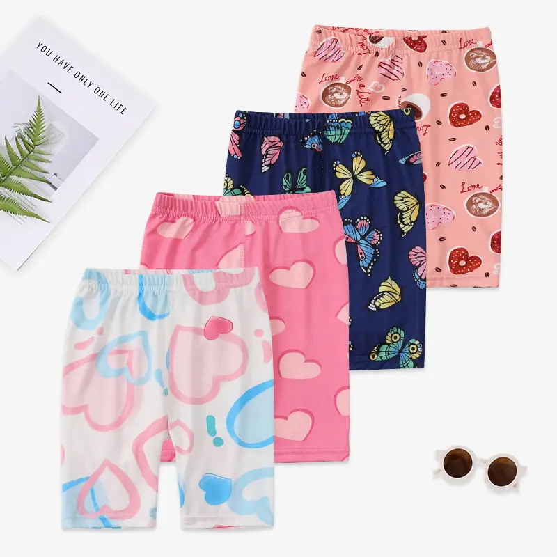 4/1 Pcs Summer Girls Cute Cartoon Printed Shorts Slim And Comfortable Children's Safety Pants Elastic Waist Home Pants Pajamas