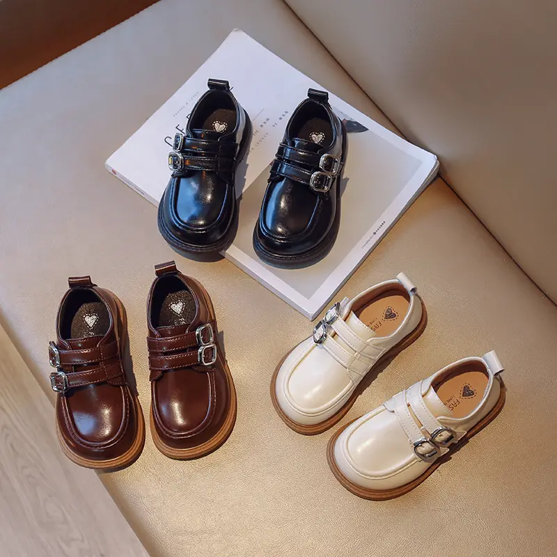 Children's Britain Style Leather Shoes 2023 Spring and Autumn New Boys' Black Soft Sole Casual Shoes Kids Fashion Girls' Loafers