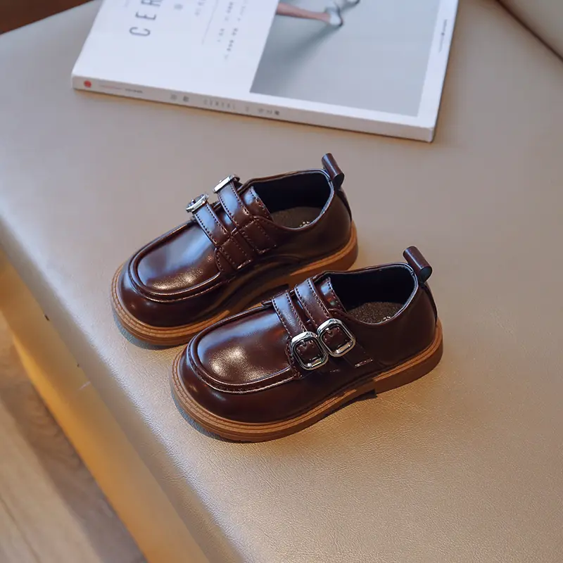 Children's Britain Style Leather Shoes 2023 Spring and Autumn New Boys' Black Soft Sole Casual Shoes Kids Fashion Girls' Loafers