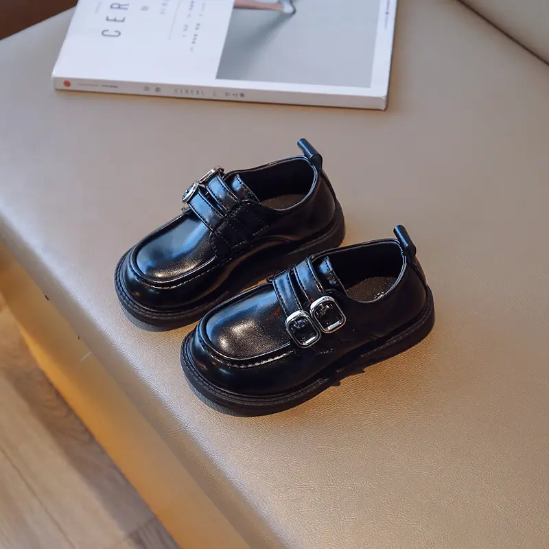 Children's Britain Style Leather Shoes 2023 Spring and Autumn New Boys' Black Soft Sole Casual Shoes Kids Fashion Girls' Loafers