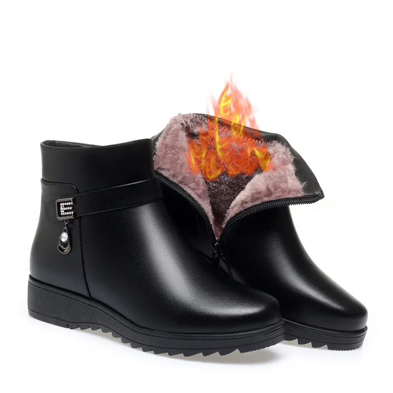 Mum Warm Cotton Soft Shoes Women Winter Fleece Side Zip Thick Bottom Short Boots Leisure Round Head Flats Boots