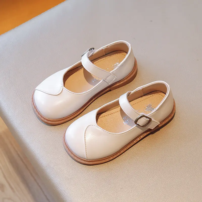 Princess Girls Spring Autumn Shoes Concise Style All-match Child Mary Janes 22-31 Black Beige Fashion School Kids Leather Shoes