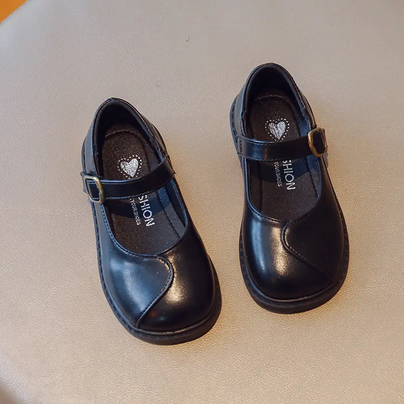 Princess Girls Spring Autumn Shoes Concise Style All-match Child Mary Janes 22-31 Black Beige Fashion School Kids Leather Shoes