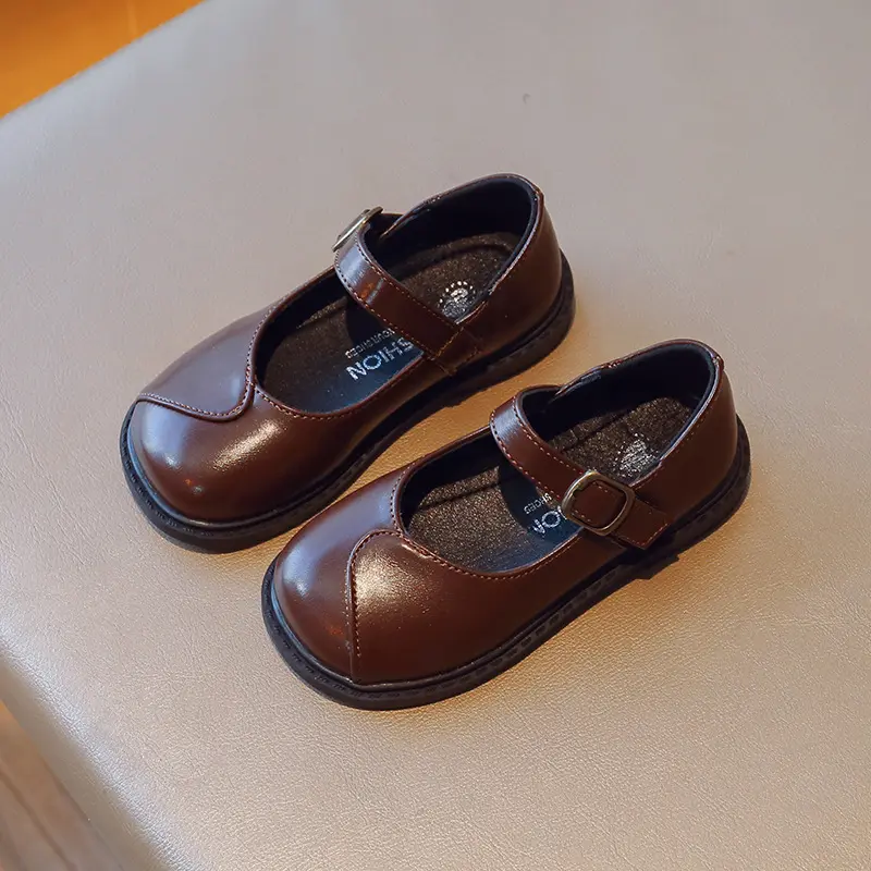 Princess Girls Spring Autumn Shoes Concise Style All-match Child Mary Janes 22-31 Black Beige Fashion School Kids Leather Shoes