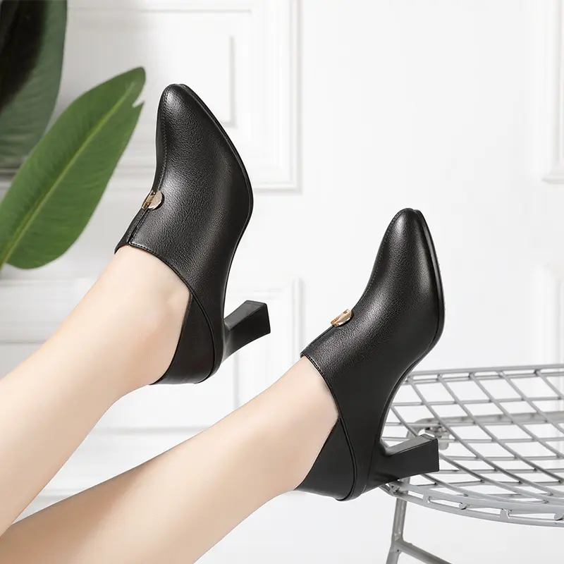 Spring Autumn New Deep Mouth Women's Pointed Single Shoes Fashion Solid Color Comfortable High Heels Soft Leather Shoes