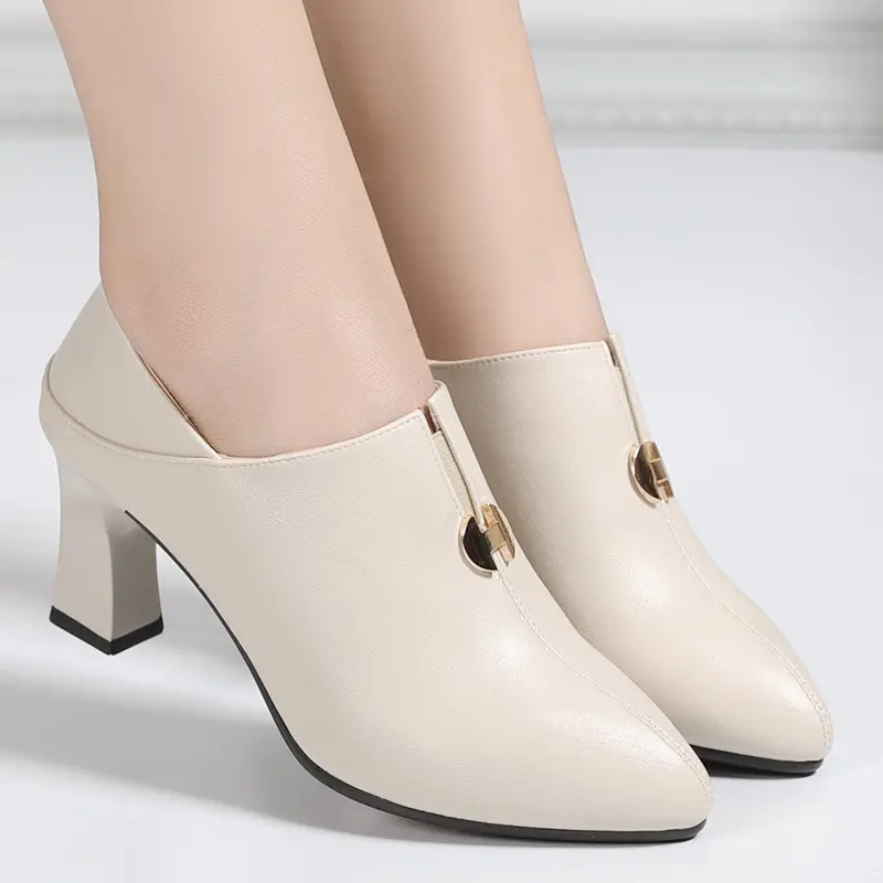 Spring Autumn New Deep Mouth Women's Pointed Single Shoes Fashion Solid Color Comfortable High Heels Soft Leather Shoes