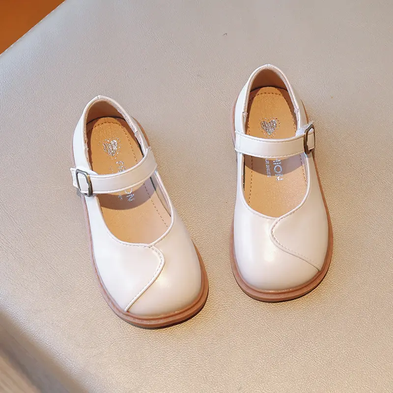 Princess Girls Spring Autumn Shoes Concise Style All-match Child Mary Janes 22-31 Black Beige Fashion School Kids Leather Shoes